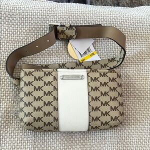 Michael Kors Tan and White Logo belt  Bag NWT